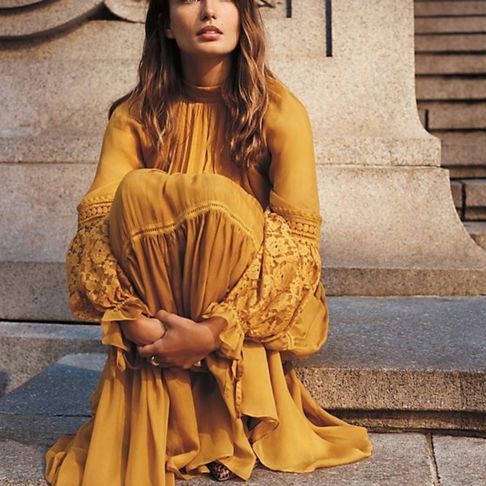 RARE Anthropologie x ATSU “Andalusian Maxi Dress” in “honey”